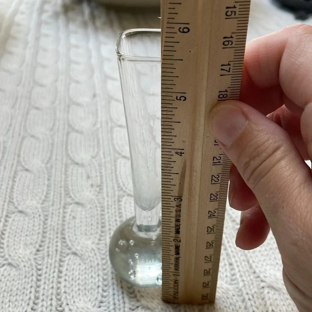 Vtg Small Glass Bud Vase square top Unique bubble bulb Design 5.5”Tall X 1 X 1